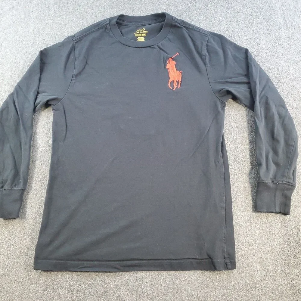Polo Ralph Lauren T-Shirt Boys Medium Long Sleeve Tee Red Big Pony #3 Logo Black